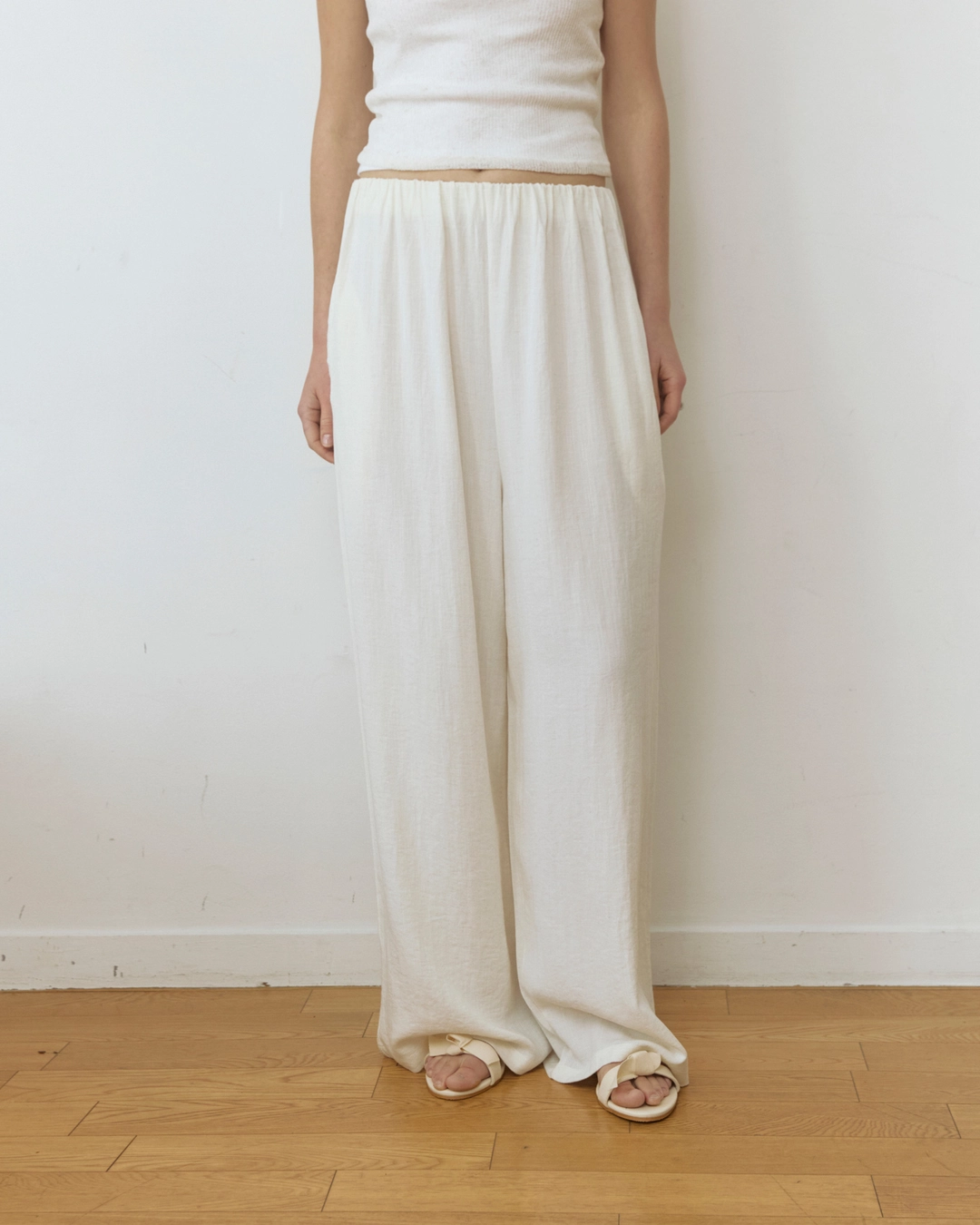 어다울 Linen hidden banding wide pants - ivory 상품 이미지 1