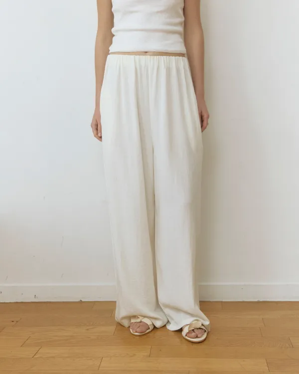 Linen hidden banding wide pants - ivory