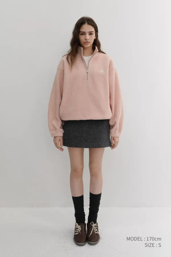 UNISEX HALF ZIP-UP FLEECE SWEATSHIRT CANDY PINK_UDJU6D136P1
