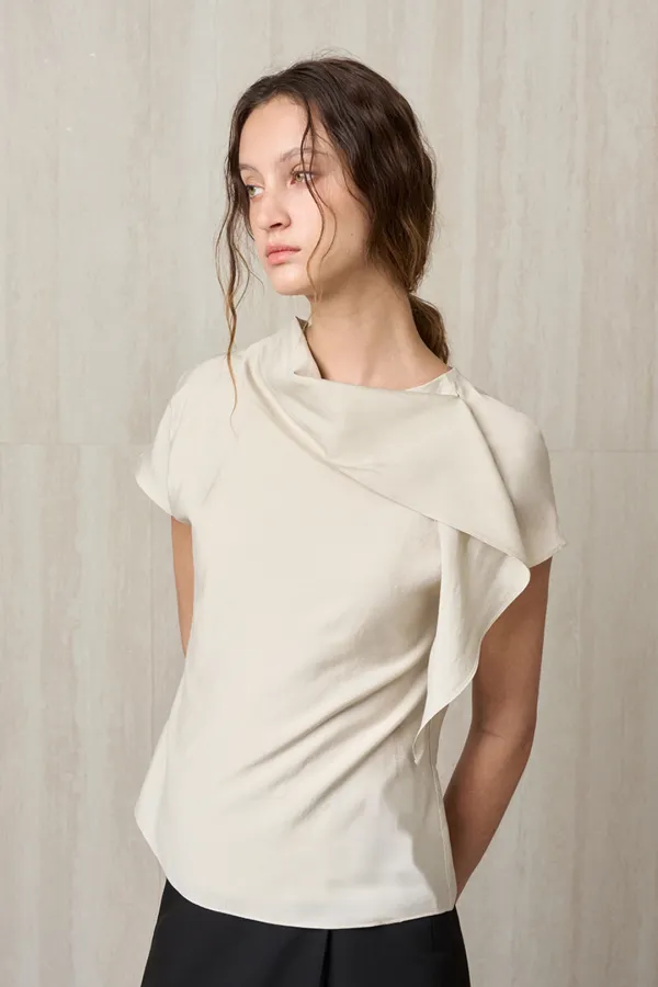 SCARF-DETAIL BLOUSE MILK TEA