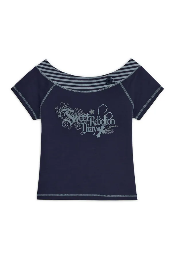 Sweet stripe boat neck T (Navy)