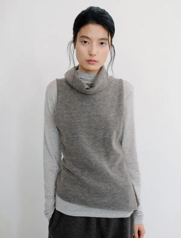 DRAPE COWL KNIT VEST [MOCHA]