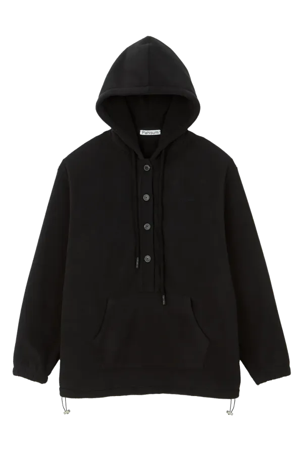 OVERSIZED BUTTON FLEECE HOODIE_BLACK
