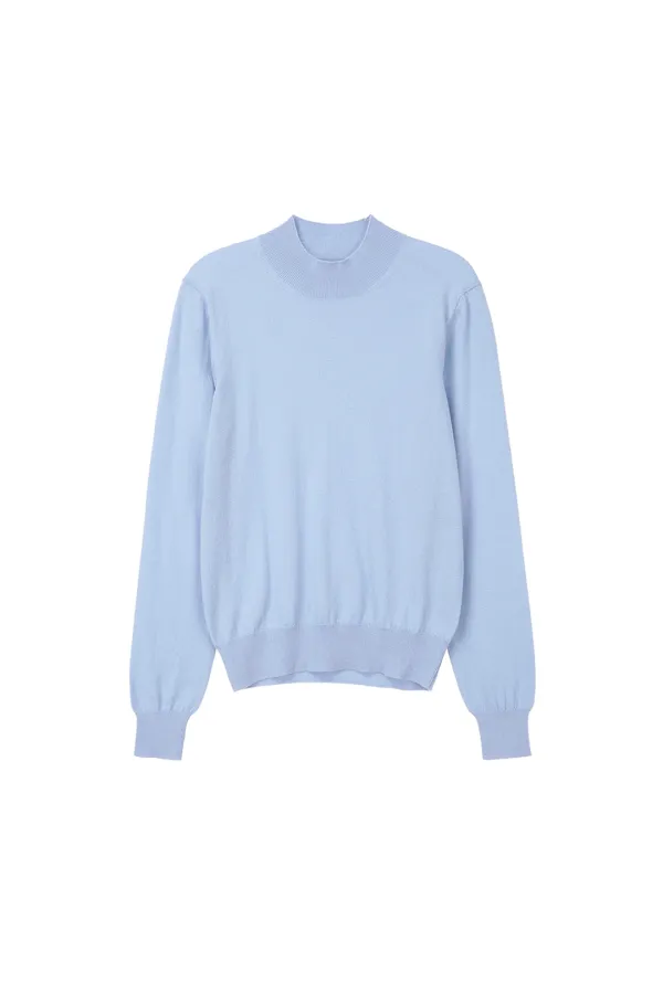 Wool Cotton Turtle Neck, Sky Blue