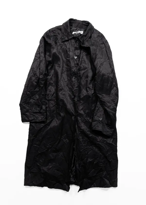 SATIN CRINKLED CLASSIC RAGLAN LONG COAT - BLACK