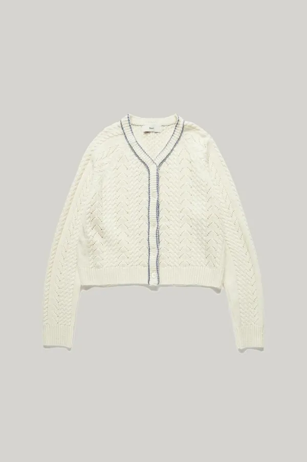 UNISEX LINING CROCHET KNIT CARDIGAN CREAM