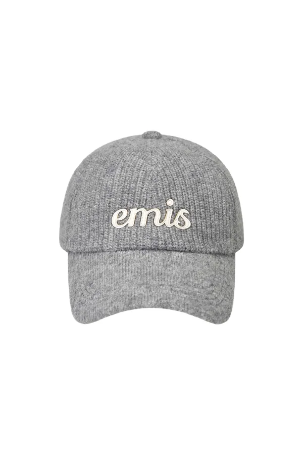 APPLIQUE KNIT BALL CAP-GRAY