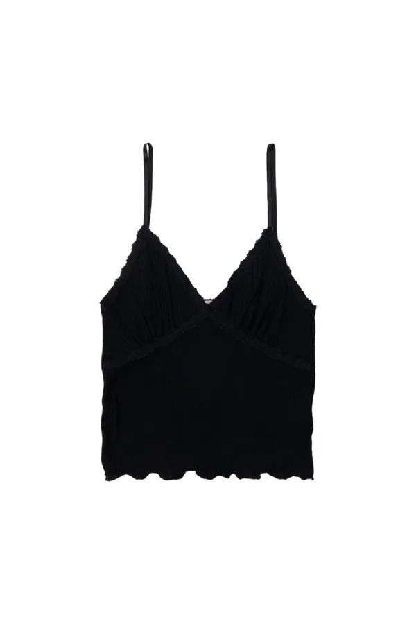 LACE RIBBED CAMI TOP (BLACK)
