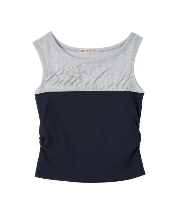 Mesh Off Shoulder Sleeveless-Navy