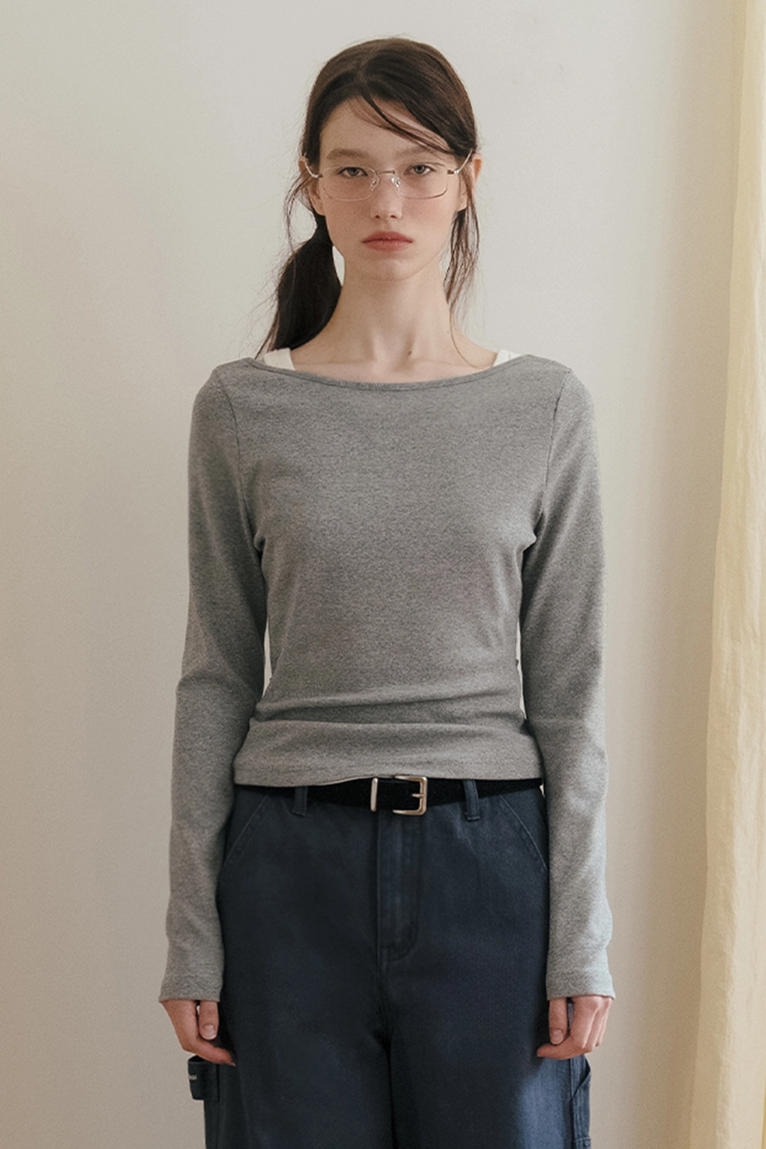 샤드라마 BOAT & SCOOP NECK T-SHIRT [MELANGE GRAY] 상품 이미지 2
