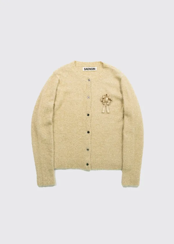 TINSEL KNIT BUTTON CARDIGAN - GOLD