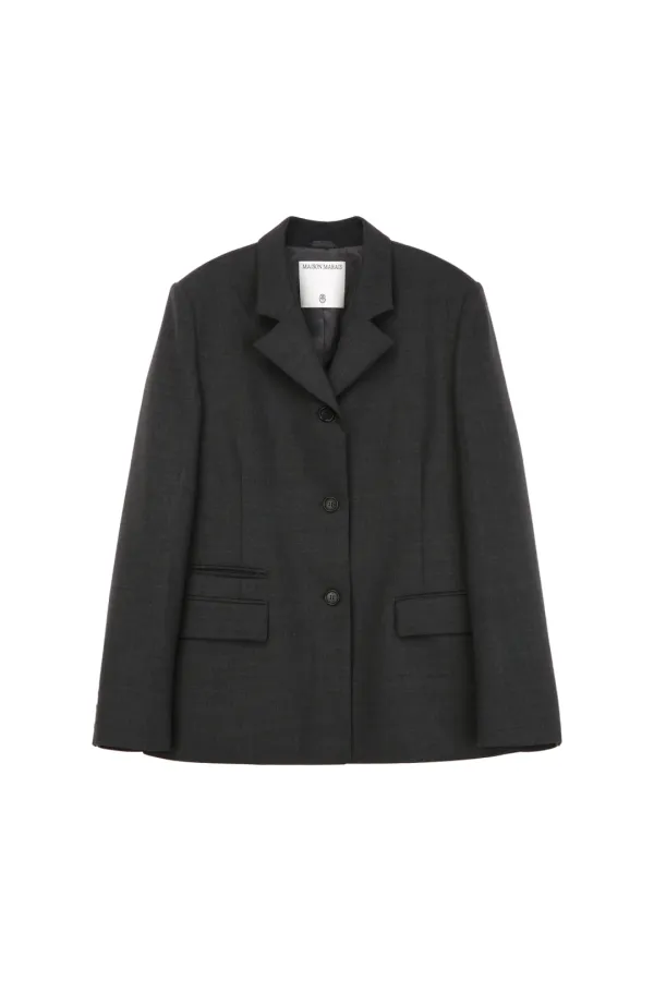 Notched Collar 3 Buttons Jacket, Charcoal