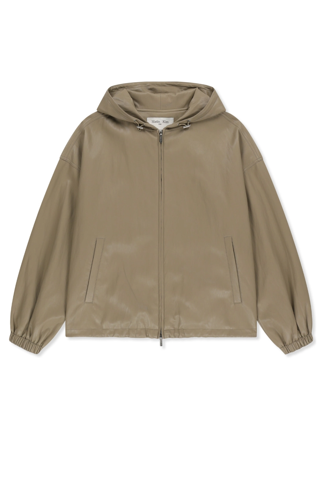 마뗑킴 FAUX LEATHER APPLIQUE LOGO HOODY JUMPER IN BEIGE 상품 이미지 1