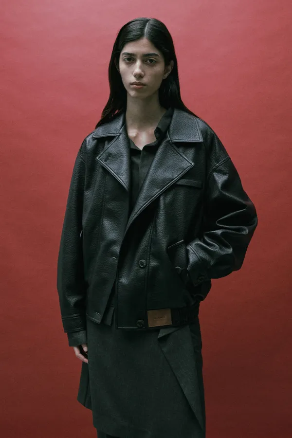 [9/28 순차배송] OVERSIZED LEATHER BOMBER JACKET BLACK