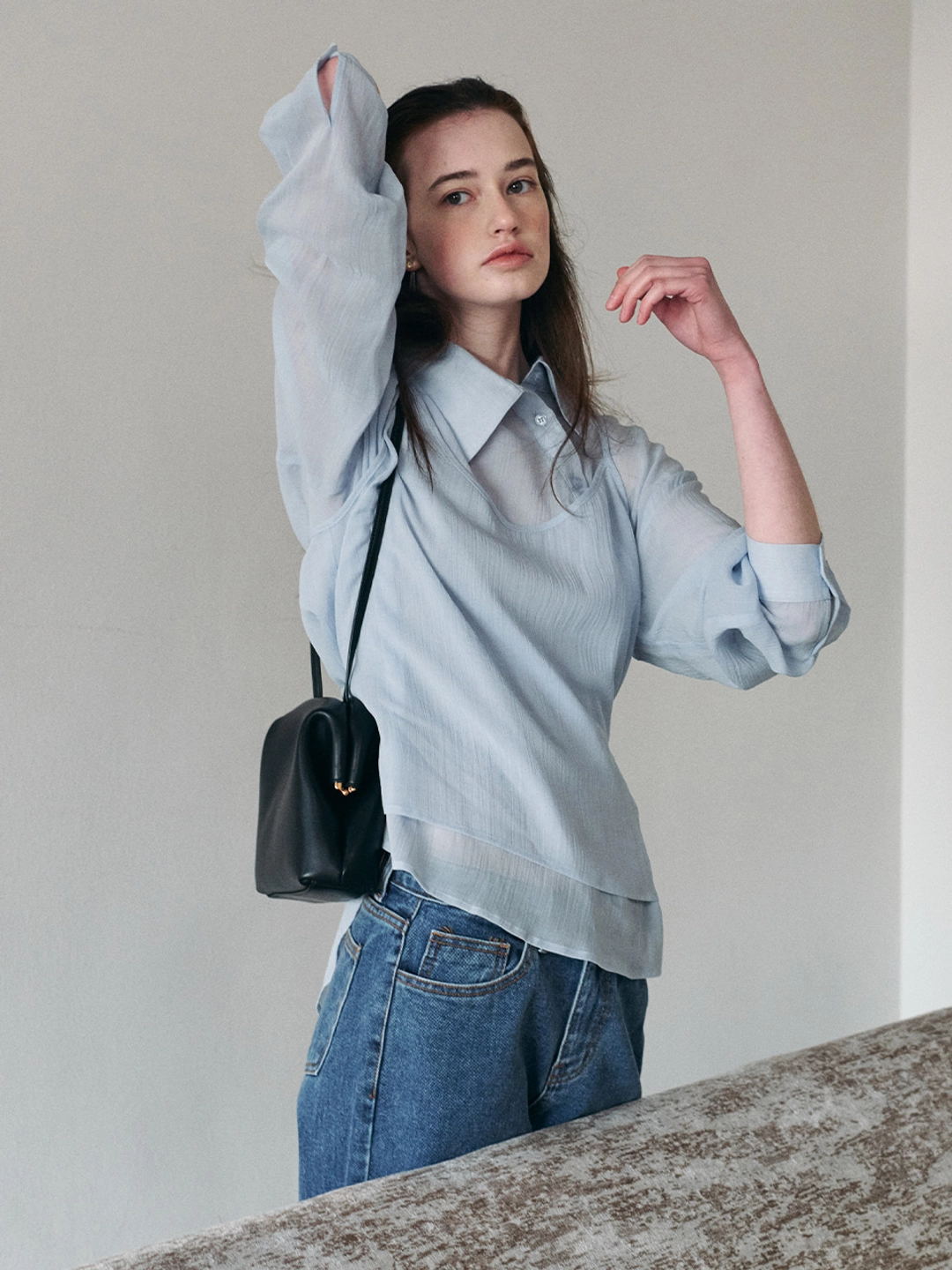르니나 NESIA bustier unbalanced blouse SET_sky blue 상품 이미지 2
