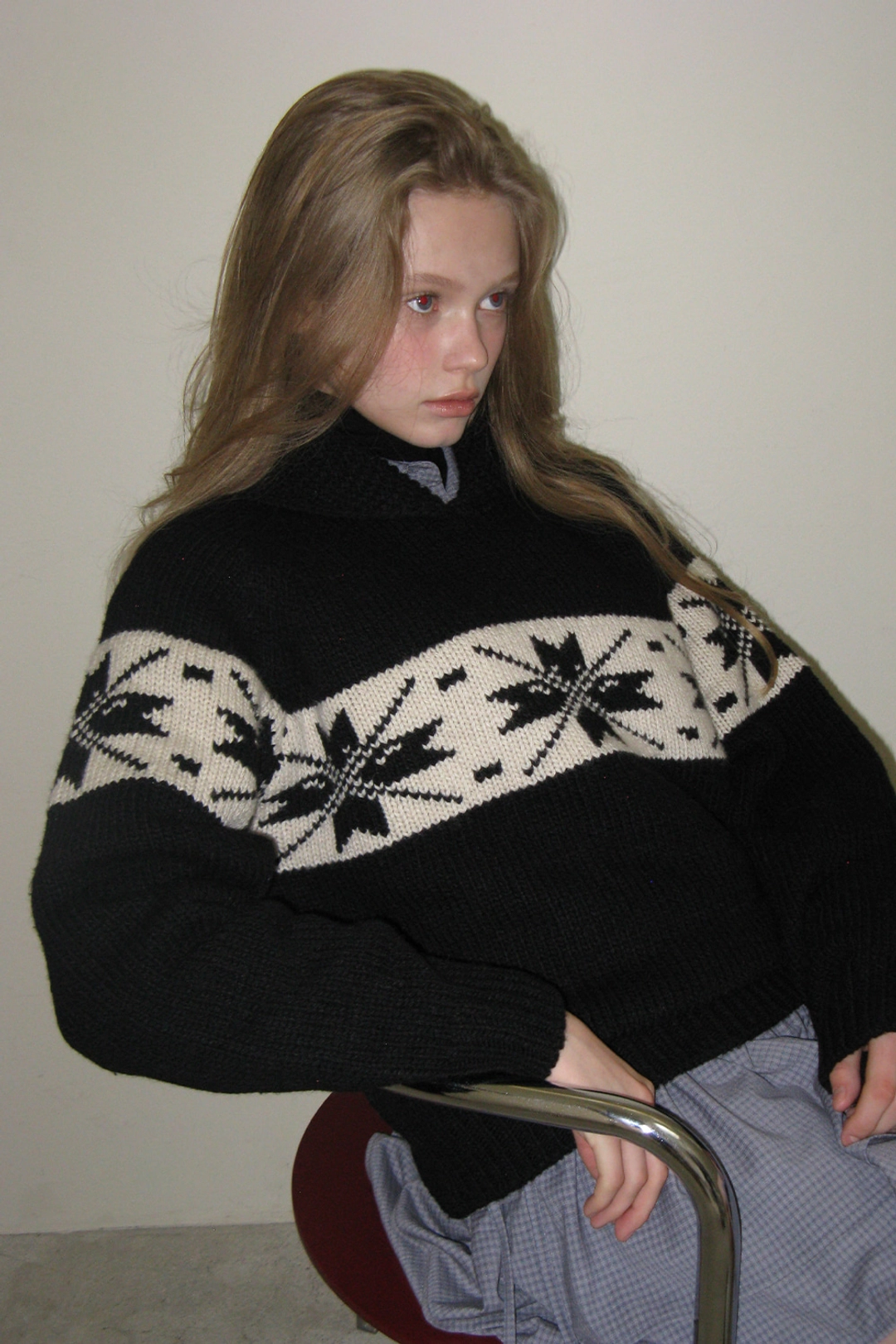 위드아웃썸머 Snow shawl collar knit_black 상품 이미지 2
