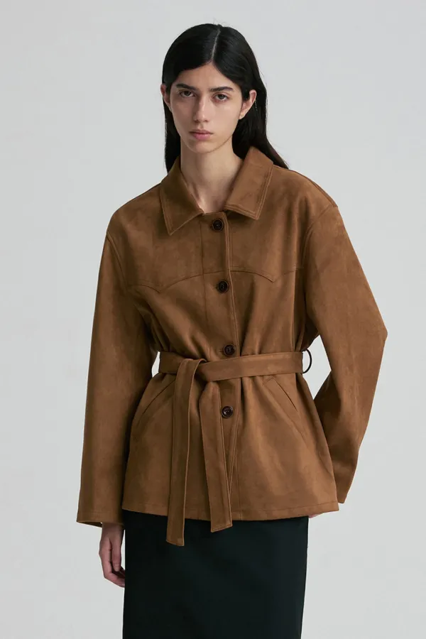 BELTED OVERSIZED SUEDE SHIRT JACKET