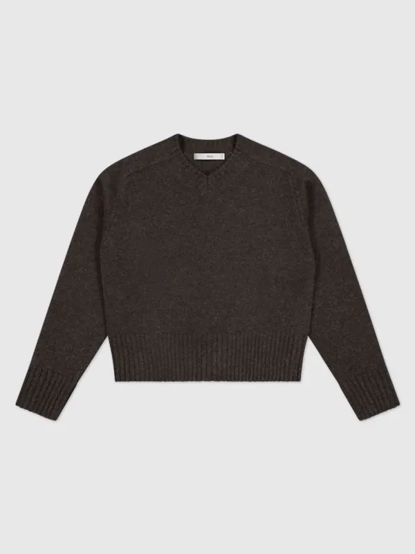 Super Extrafine Merino V-neck Knit (Choco Brown)