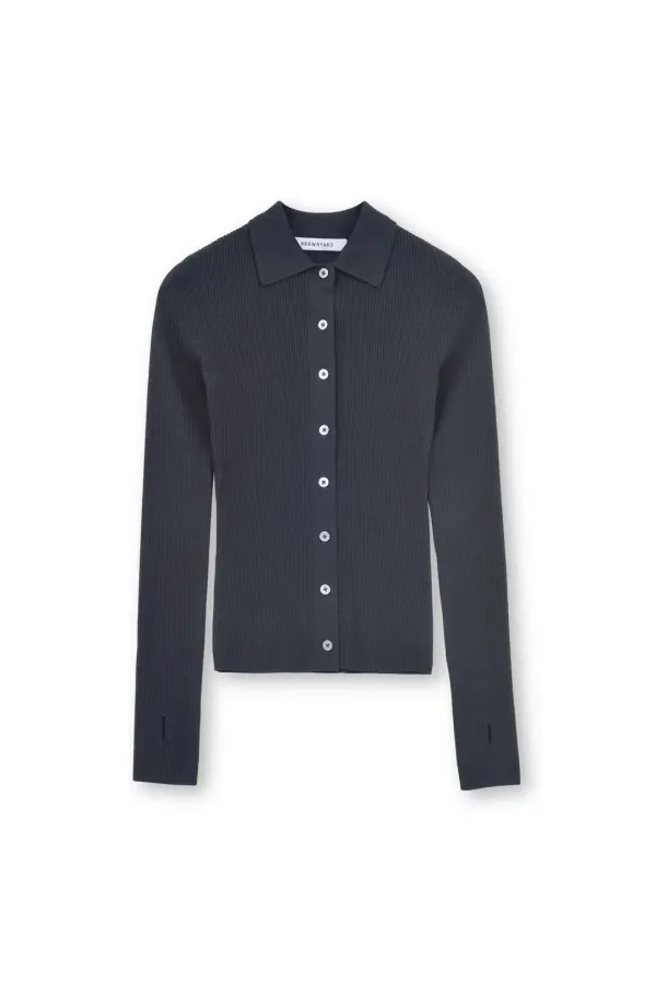 W Collar Cardigan, Charcoal