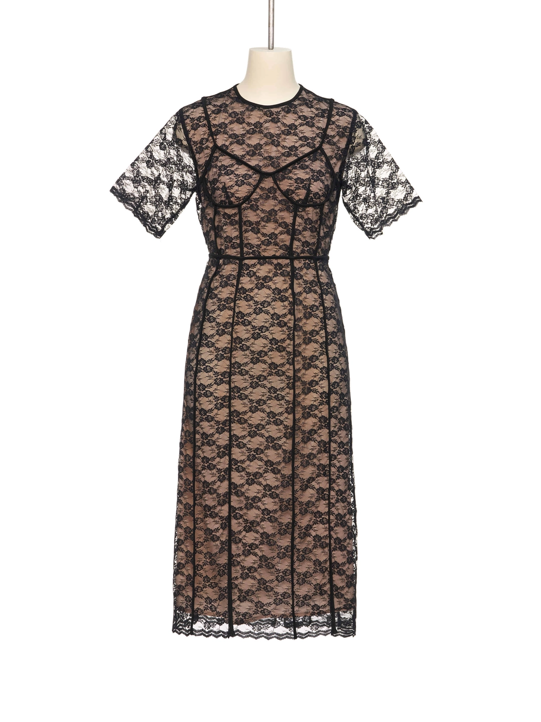 푸쉬버튼 SS26 BLACK SHEER LACE CORSET-LINE DRESS 상품 이미지 1