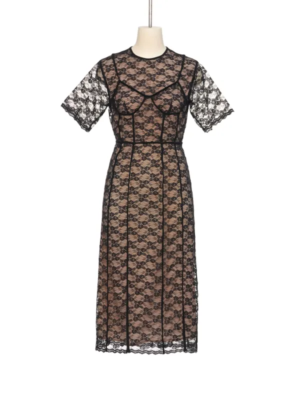 SS26 BLACK SHEER LACE CORSET-LINE DRESS