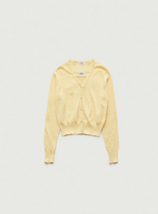 [Last Offer] Cotton Eyelet Knit Cardigan Ensemble With Sleeveless Top_Yellow