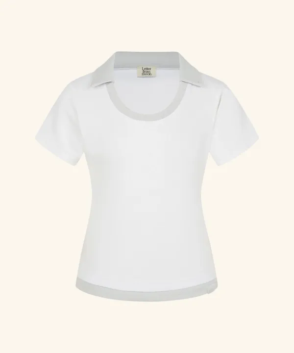Letters U-Neck Collar T-Shirt (White)