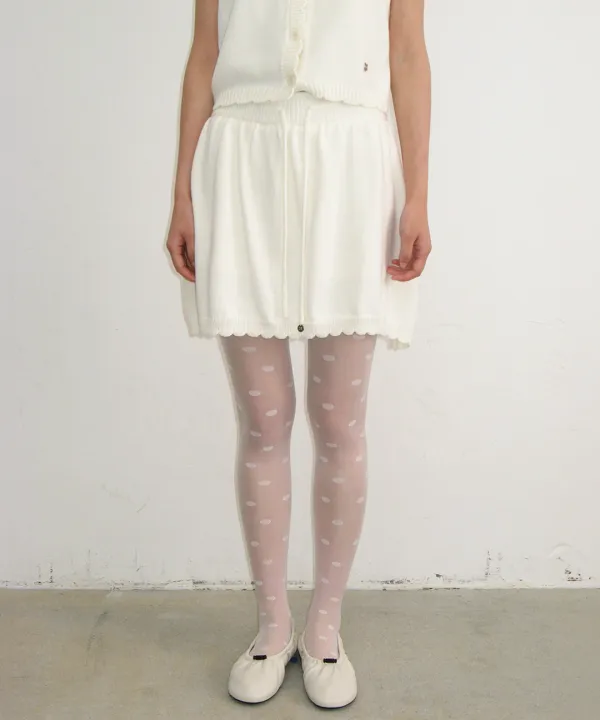 SCALLOP TRIM KNIT MINI SKIRT IVORY
