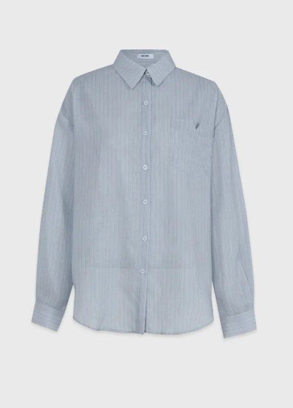  [44-120]  Melune Stripe See-Through Shirt  멜룬 스트라이프 시-스루 셔츠 (여름-봄-데일리룩-캐주얼룩-출근룩-휴가룩-바캉스룩-데이트룩-살안타템-여리핏-오버핏-스트라이프-여름셔츠-긴팔셔츠-자체제작) 