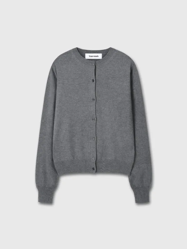 (W) SUPER FINE MERINO WOOL CARDIGAN_ GREY