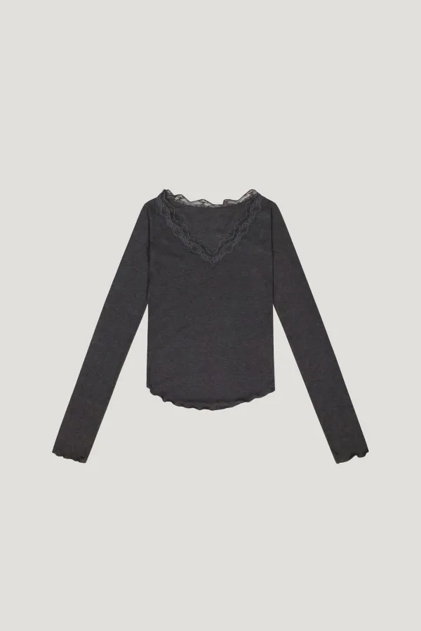 Silky Lace Slim Tee (charcoal)