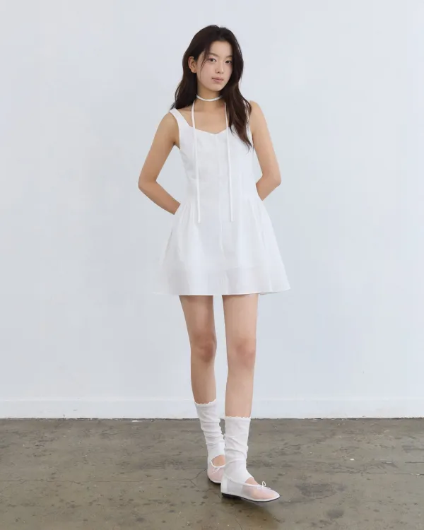 Fit flare sleeveless mini dress - white