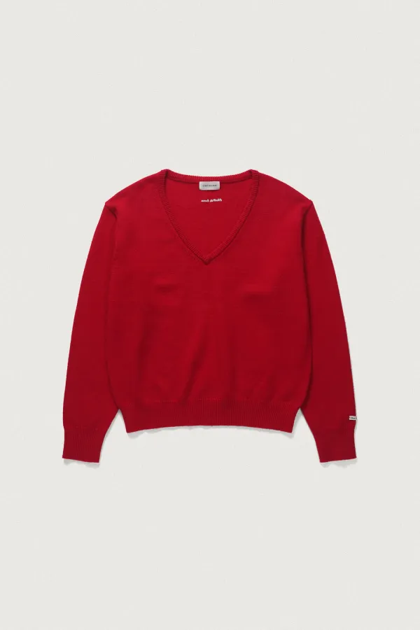 MODEST WOOL V-NECK KNIT [RED]
