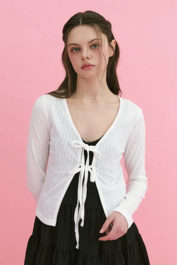 Double Ribbon Punching Cardigan White