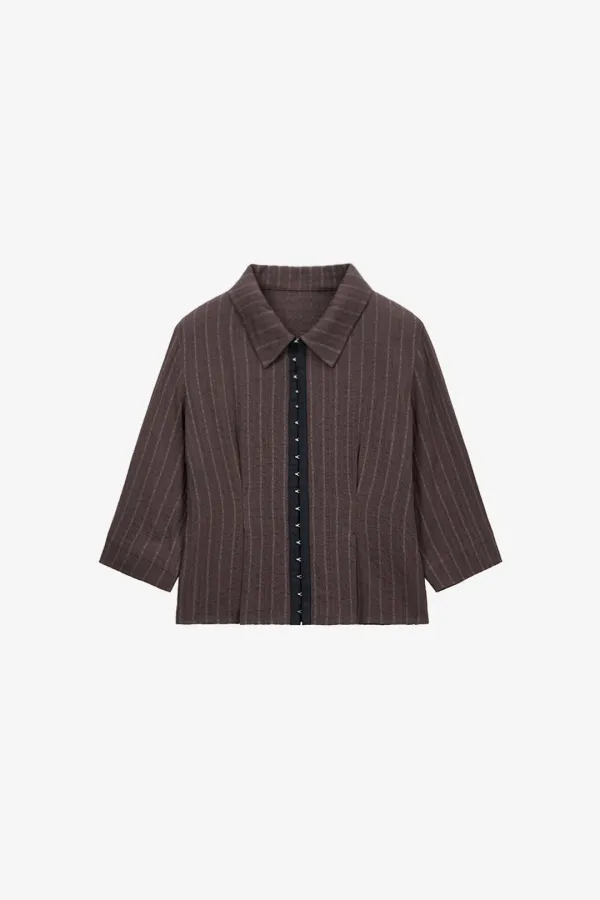 후크 디테일 자카드 셔츠 BROWN