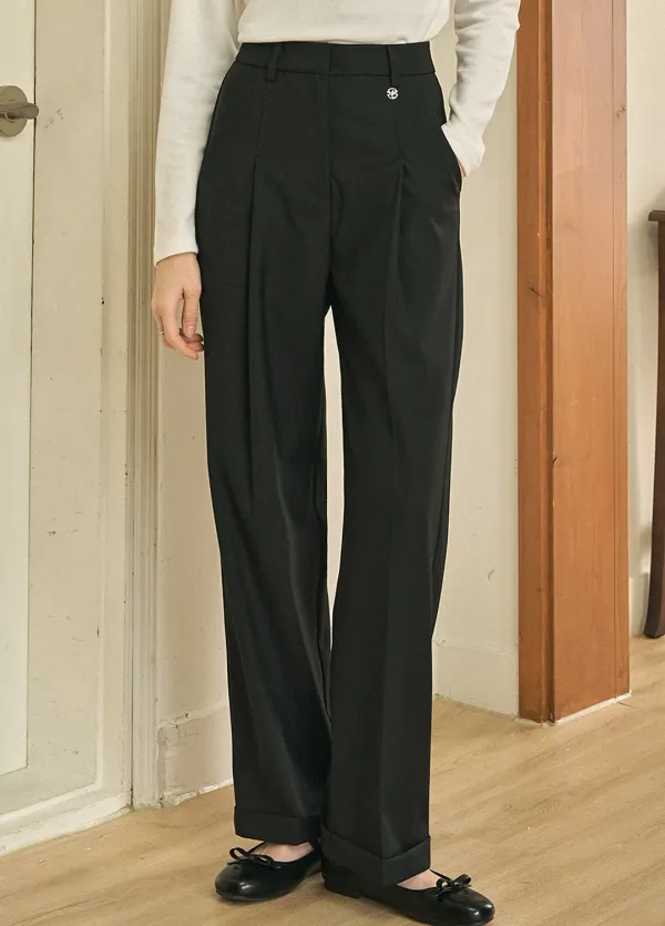 [25-36]  Crocus One-tuck Roll-up Slacks Black&nbsp;크로커스 원턱 롤업 슬랙스 블랙 (봄/데일리룩/캐주얼룩/데이트룩/출근룩/오피스룩/격식룩/슬랙스/롤업/원턱/빅사이즈/자체제작)