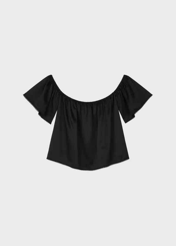 Silk Veil Off Shoulder Top Onyx