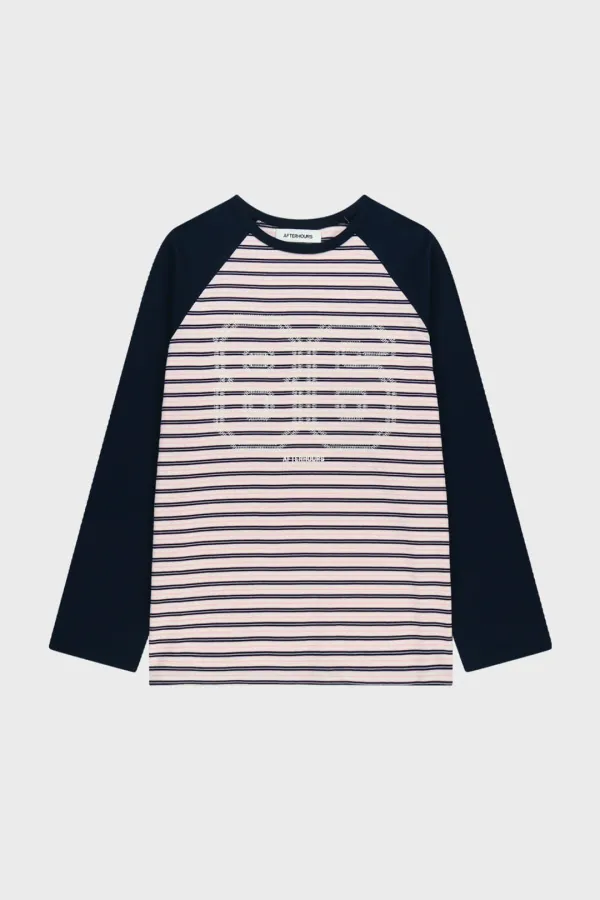 [3RD] EMBROIDERY GRAPHIC STRIPE T-SHIRT (PINK)