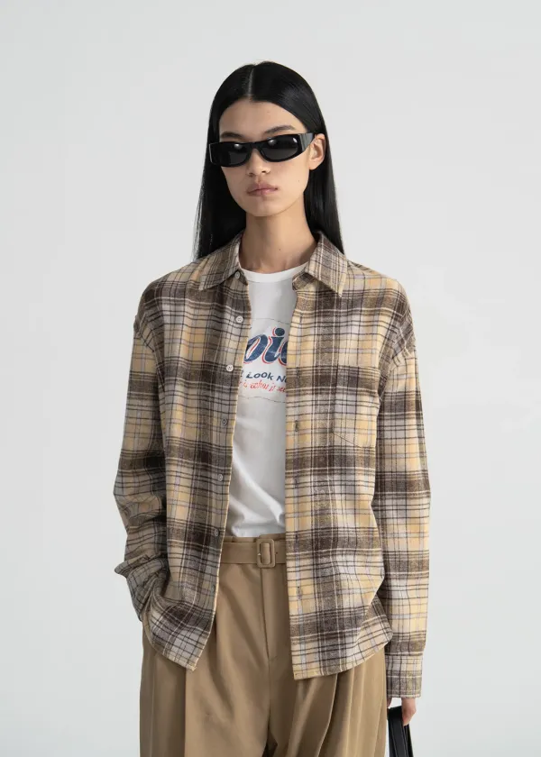 BLEACHED YARN-DYED CHECK SHIRT - YELLOW
