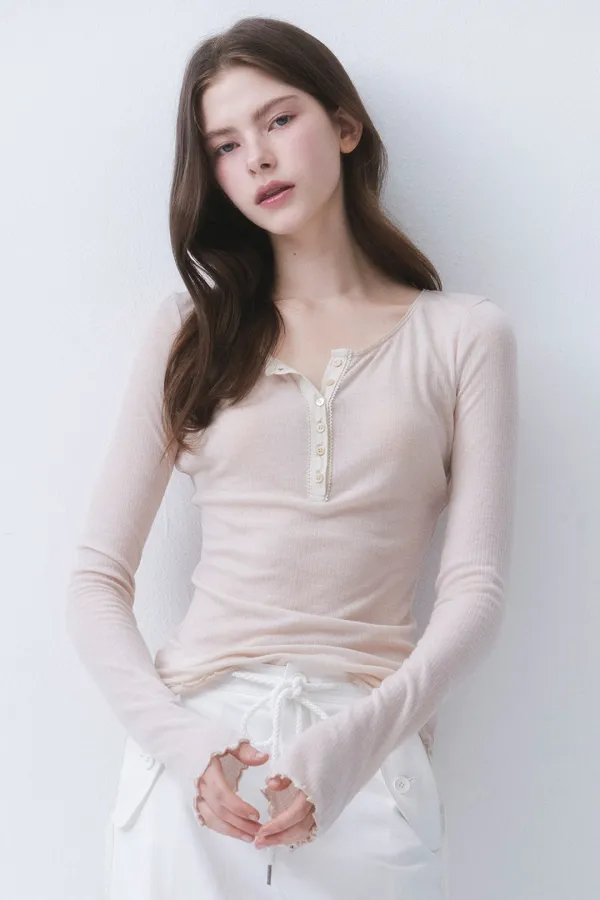 [RE-STOCK] [6월 18일 순차배송]SHEER LACE BUTTON T-SHIRT_TT6S204LS