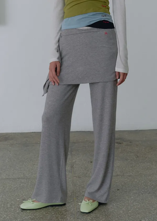 [Melange Grey_10/6 예약배송][SET] Button Layered Skirt Pants_5Color