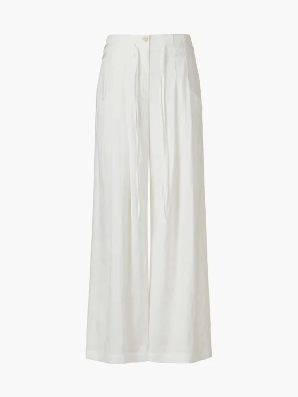 Pintucked Summer Wide Pants, White