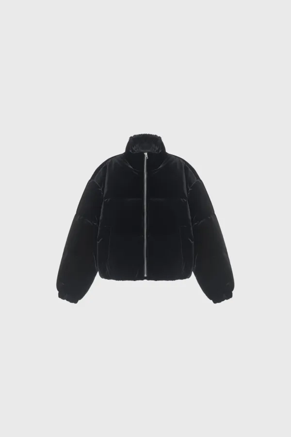 Velvet down jumper (black / light gray / dark green)
