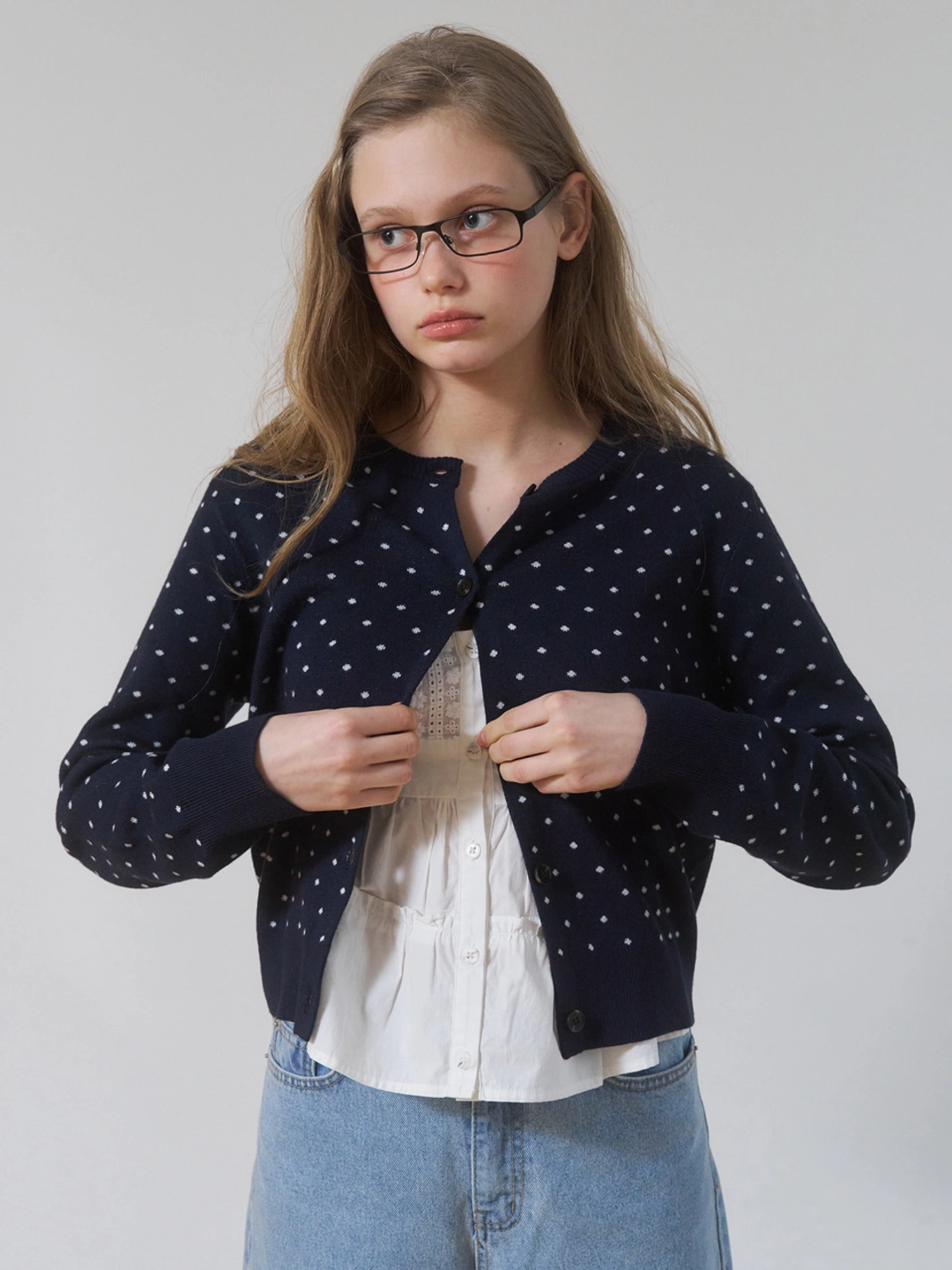 어몽 A DOT CARDIGAN_NAVY 상품 이미지 1