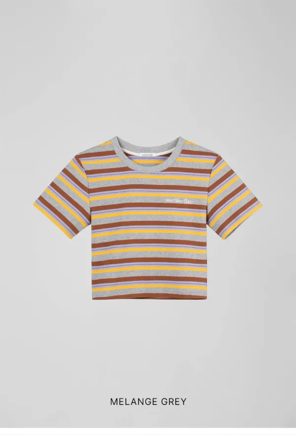 STRIPE CROP T-SHIRT_MELANGE GREY