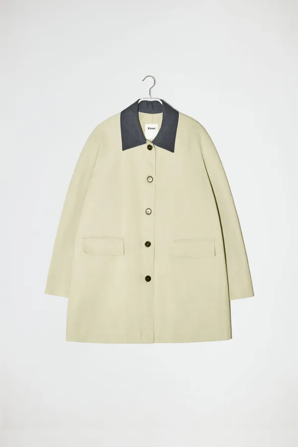 CONTRAST COLLAR WORK COAT - IVORY