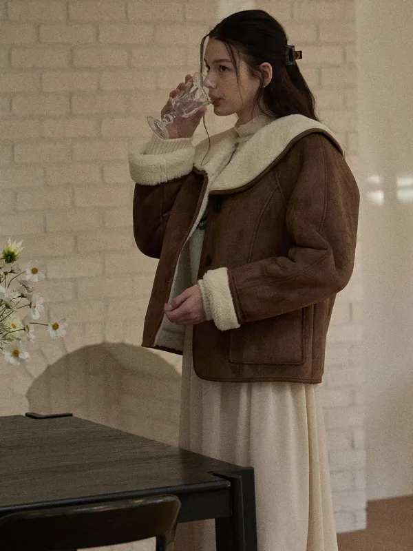 Wide collar mustang jacket - Brown