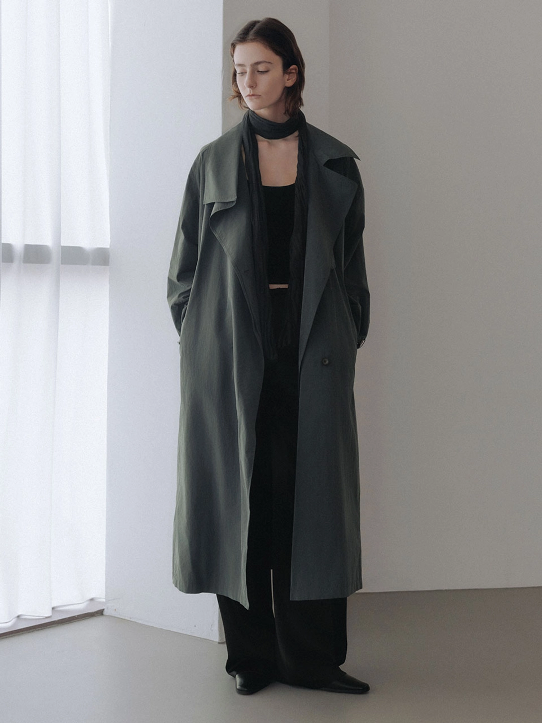 루에브르 Asymmetric Wide Lapel Long Trench Coat SW6AR895-6G 상품 이미지 1