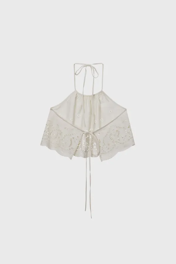 Paisley Eyelet Cotton Apron (White / Ivory)