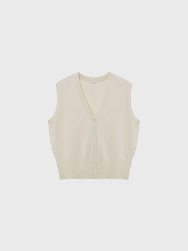 Basic vest cardigan (ivory / light gray / khaki brown)